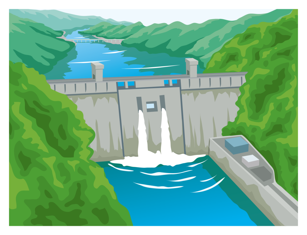 ダムを利用を利用した水力発電のイメージ